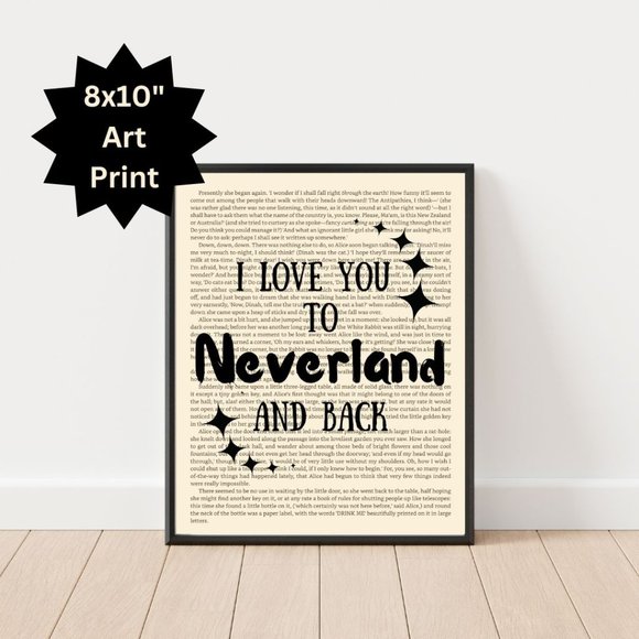Other - Motivational Book Page Art Print- I Love you to Neverland